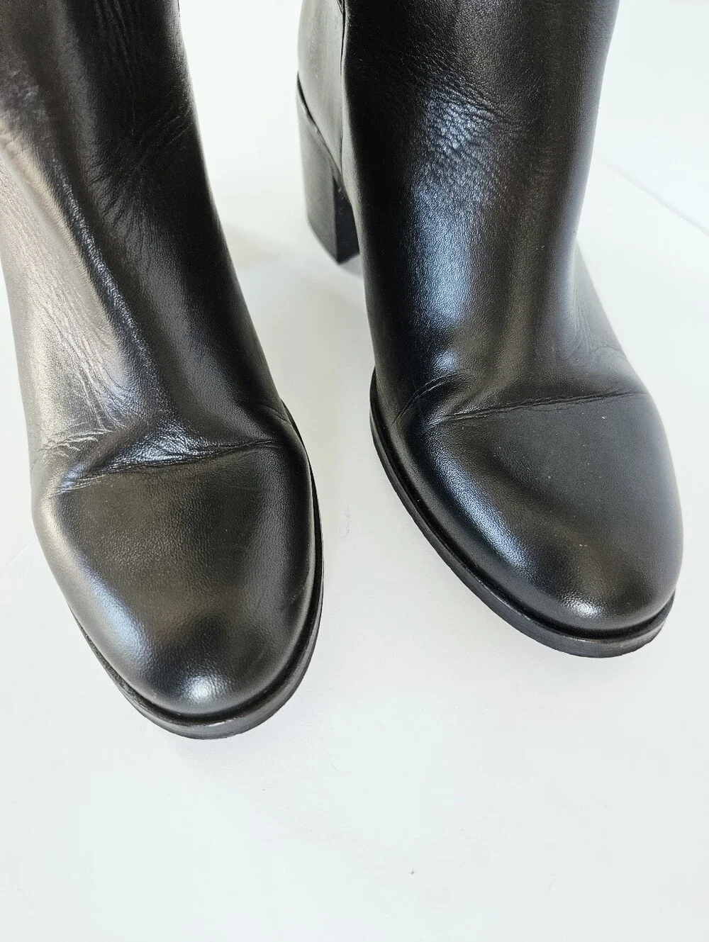Zara Classic Black Over-the-Knee Buckle Detail Block Heel Almond Toe Tall Boot 6